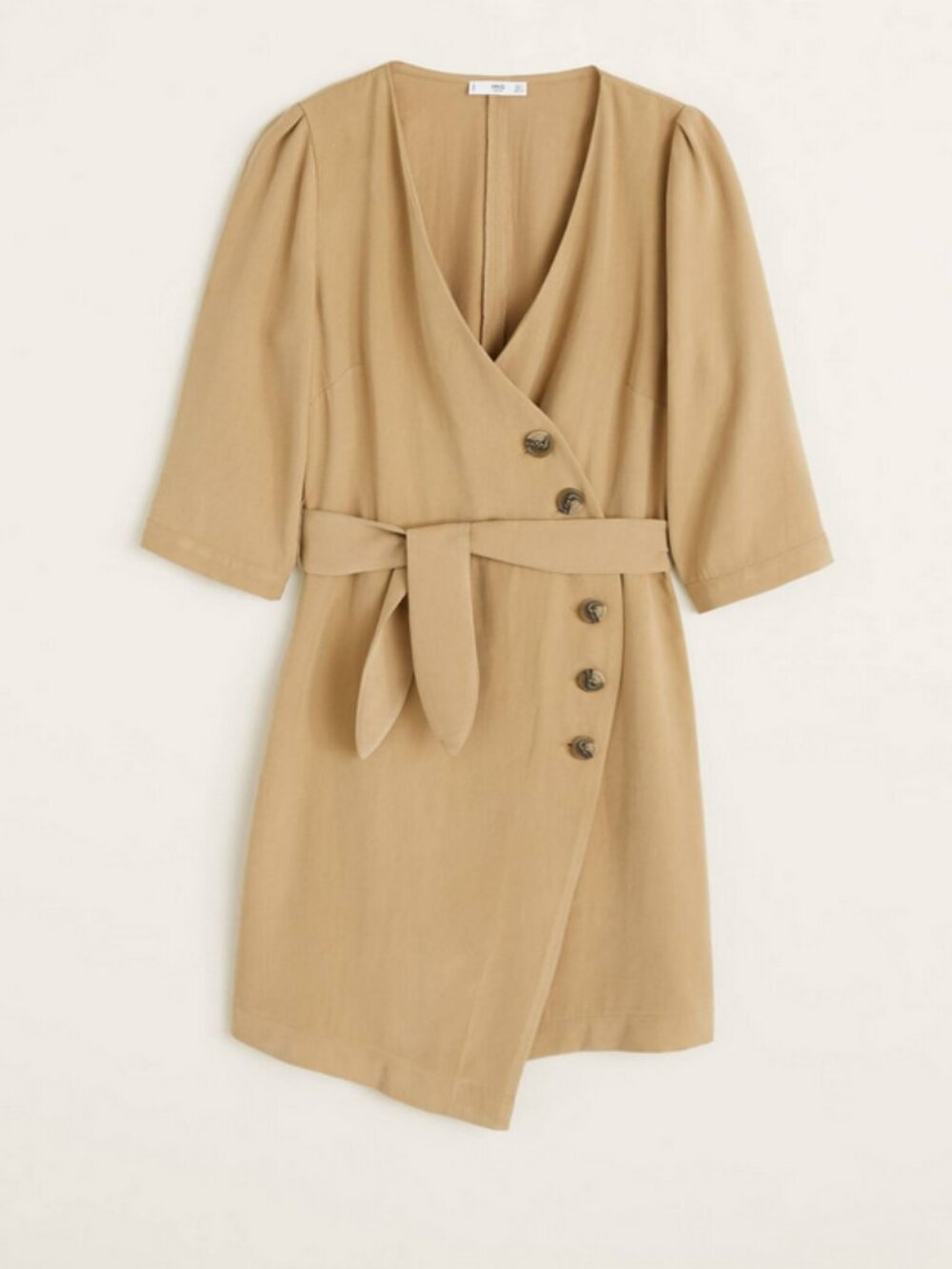 MANGO Buttoned Wrap Dress Tan Size 8